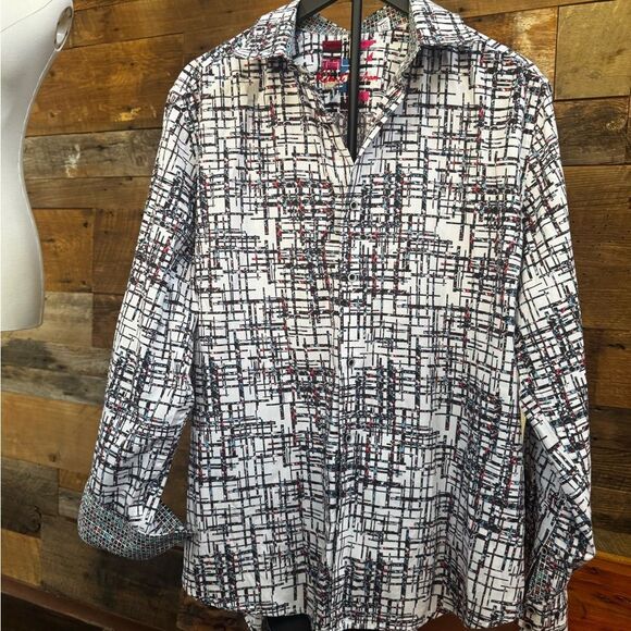 Robert Graham Kirkley Classic Fit Shirt 2XL Abstract Grid Pattern Flip Cuffs - Picture 1 of 16